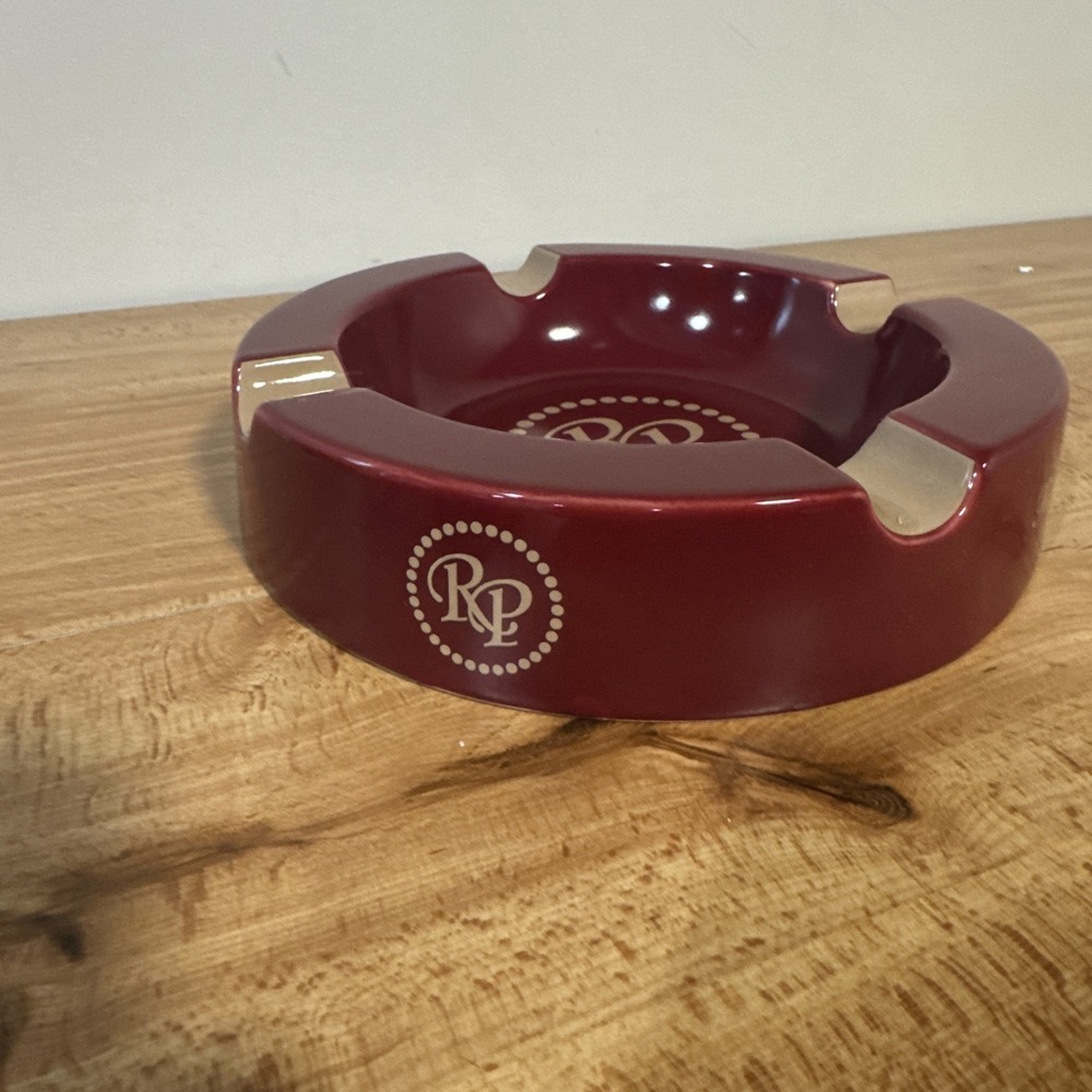 Rocky Patel Ceramic Cigar Ashtray Round Red Maroon Cigar Ashtray Four Finger - Picture 4 of 5